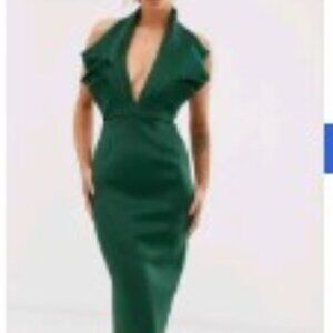 ASOS DESIGN halter origami side zip pencil midi dress